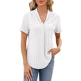 thumbnail image 3 of Kcolen Blouse Tops for Women V Neck Summer Short Sleeve Classic Fit Solid Color Tee Shirt Women's Summer Going Out Clothes Outfits 2026,White, 3 of 6