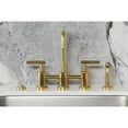thumbnail image 3 of Kingston Brass KS8287CMLBS Manhattan Two-Handle 4-Hole Deck Mount Bridge Kitchen Faucet with Brass Side Sprayer in Brushed Brass, 3 of 8