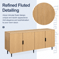 thumbnail image 4 of Entrintou 64.8"Fluted Sideboard Buffet Cabinet,4 Door,6 Center-Support Legs,150 lb Top, For Dining Room, Living Room,Oak color with Black Hardware, 4 of 12