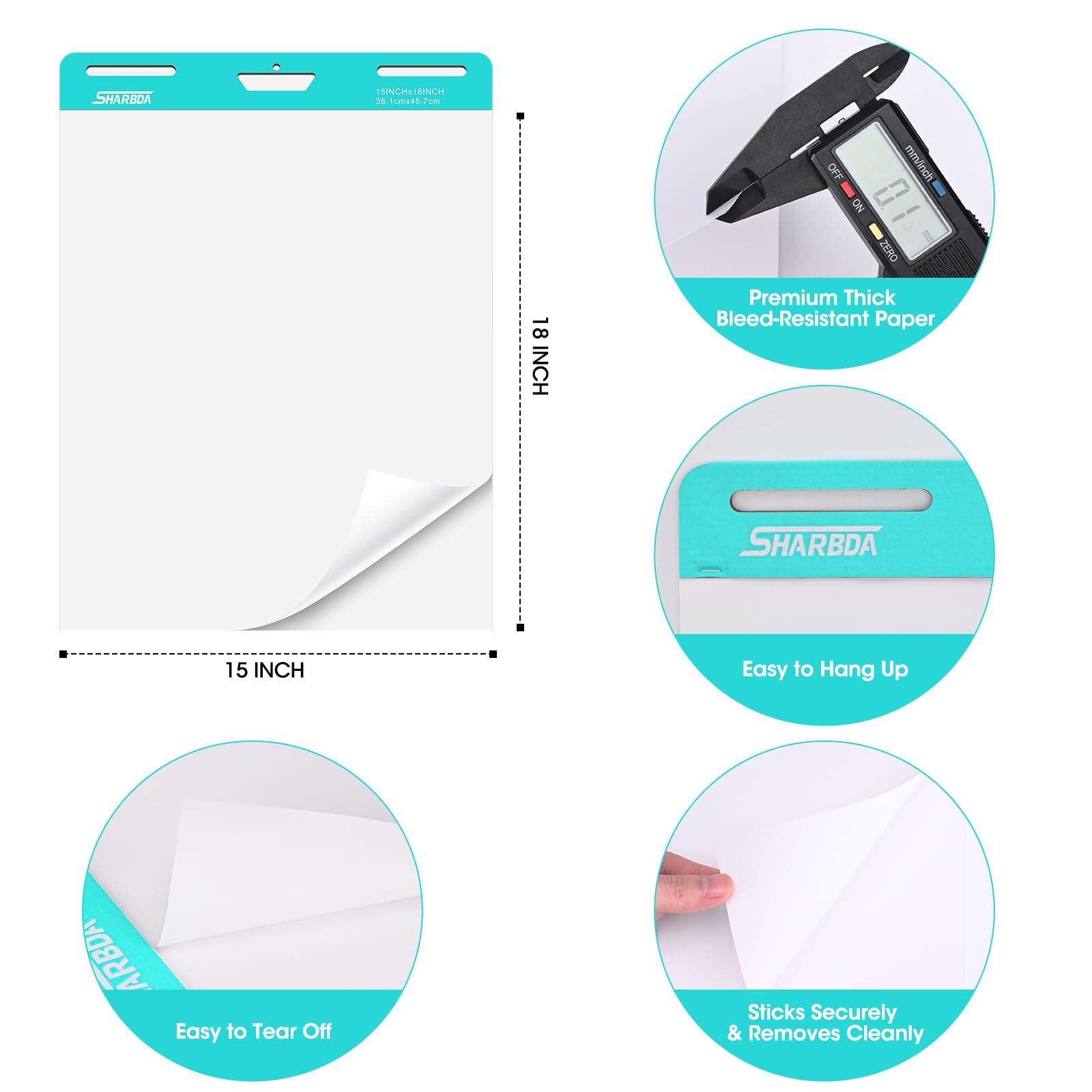 Sticky Mini Easel Pad, 15 x 18 Inches, Self Stick Flip Chart Paper,Sticky Chart Paper for Teachers, Anchor Chart Paper for Office, 30 Sheets/Pad, 3 Pad