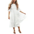 thumbnail image 1 of Txlixc, vestido Midi informal de verano para mujer, vestido fruncido de manga corta acampanado de Color sólido, vestido holgado de línea A a la moda Txlixc Moda, 1 of 6