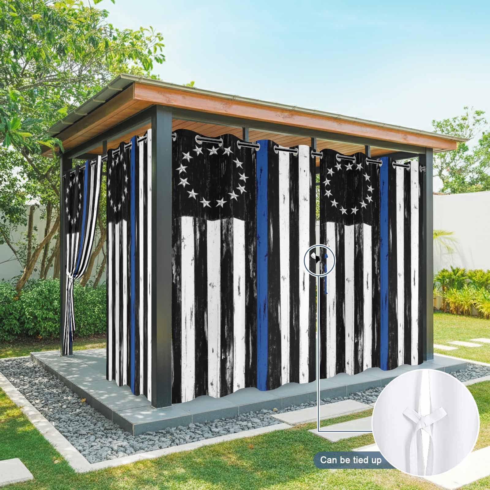 Independence Day Outdoor Curtains for Patio, Watercolor U. S. Flag Cute Rottweiler Butterfly Retro Sunshade Privacy Drapes Grommet Waterproof Outside Curtains for Porch Balcony 54"x108", 2 Panel