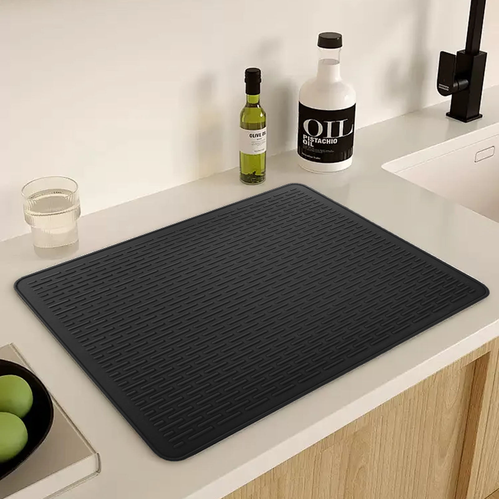 Bbq Mat & Fire Mat Silicone Stove Cover Electric Cooktop Protector Kitchen Draining Mat Black - 71X50Cm