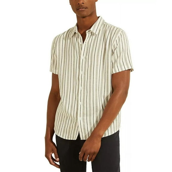 Guess Men's Slim Fit Lighthouse Striped Shirt White-Large