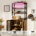 thumbnail image 4 of iSunirm Tall Wine Bar Cabinet with LED Light and Power Strip, 67'' Standing Liquor Cabinet with Door & Glass Holder, Coffee Bar Cabinet, Bakers Rack Cabinet, for Living Room, Kitchen, Rustic Brown, 4 of 9