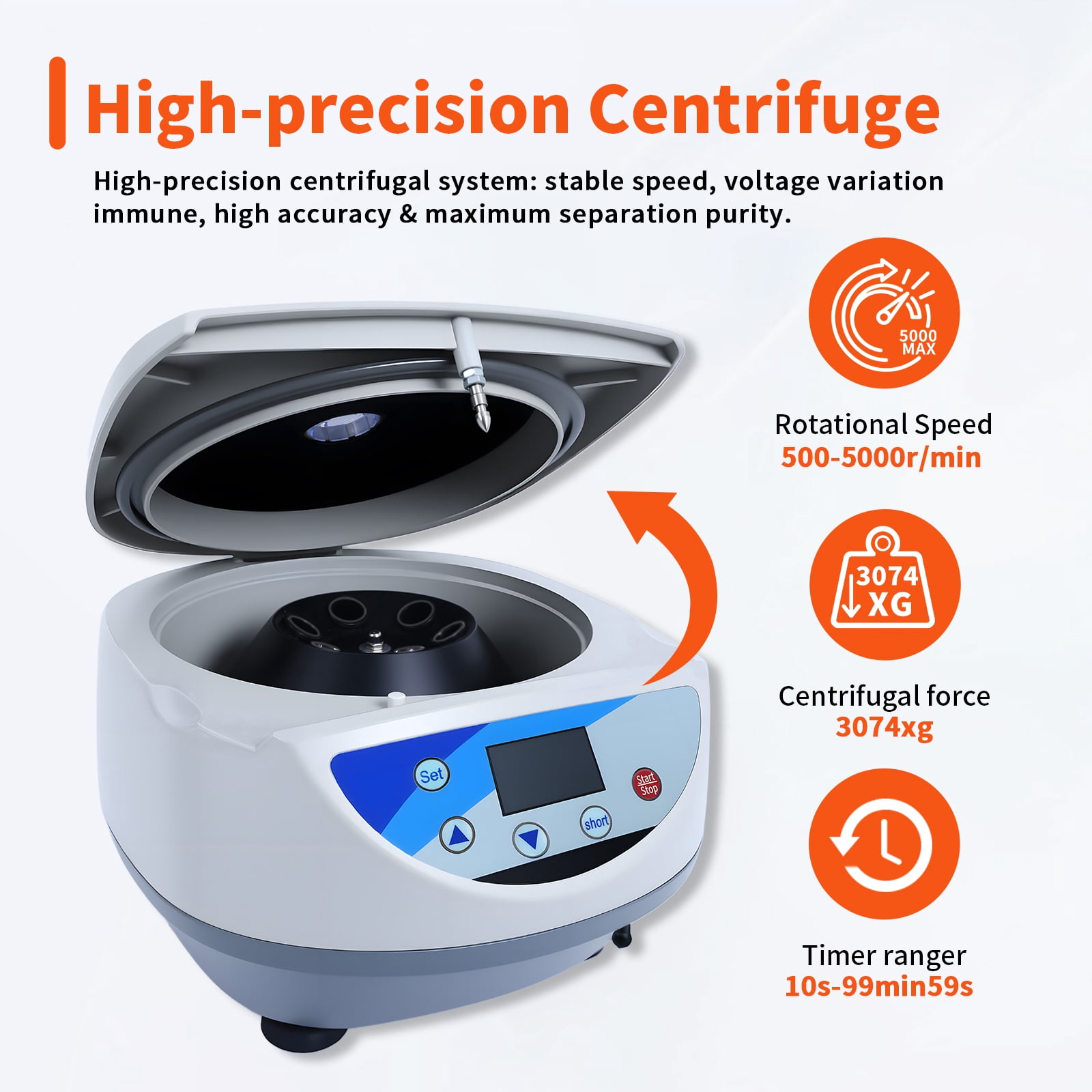 Lab PRP Benchtop Centrifuge, 500-5000 rpmRPM Max. 3074 × g RCF Digital Desktop Lab Centrifuge with LCD Display, for Chemical&Materials Solution Purification