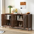 thumbnail image 3 of GAKMCIL Modern Freestanding Buffet Sideboard with 4 Doors & 4 open shelgves, Entryway Floor Storage Cabinet, Easy Maintenance for Living Room Bedroom Office Kitchen (Walnut) (59.06"L*15.75"W*31.50"H), 3 of 13