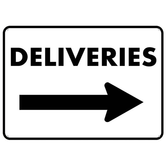 Deliveries Arrow Right Sign 12X8 Inches Metal Aluminum Signs, Weather Resistant, Weatherproof, Indoor Or Outdoor