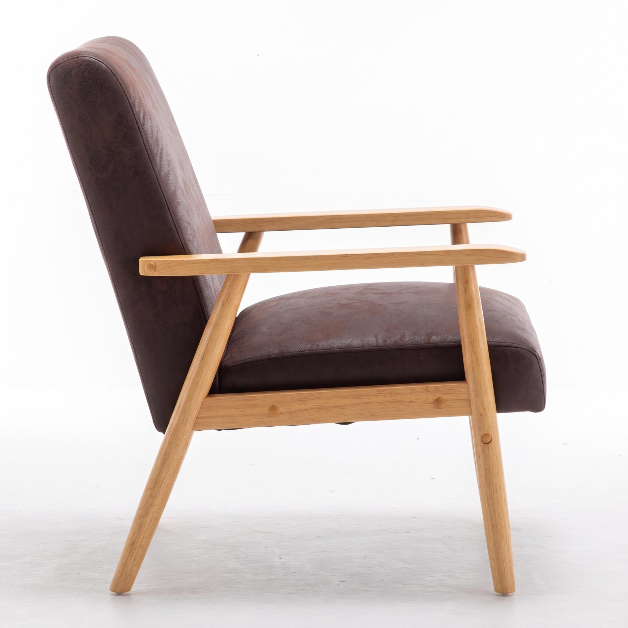 GDF Studio 25.38" Mid-Century Modern Armchair with Tapered Solid Wood Arms, Microfiber Upholstery, Brown