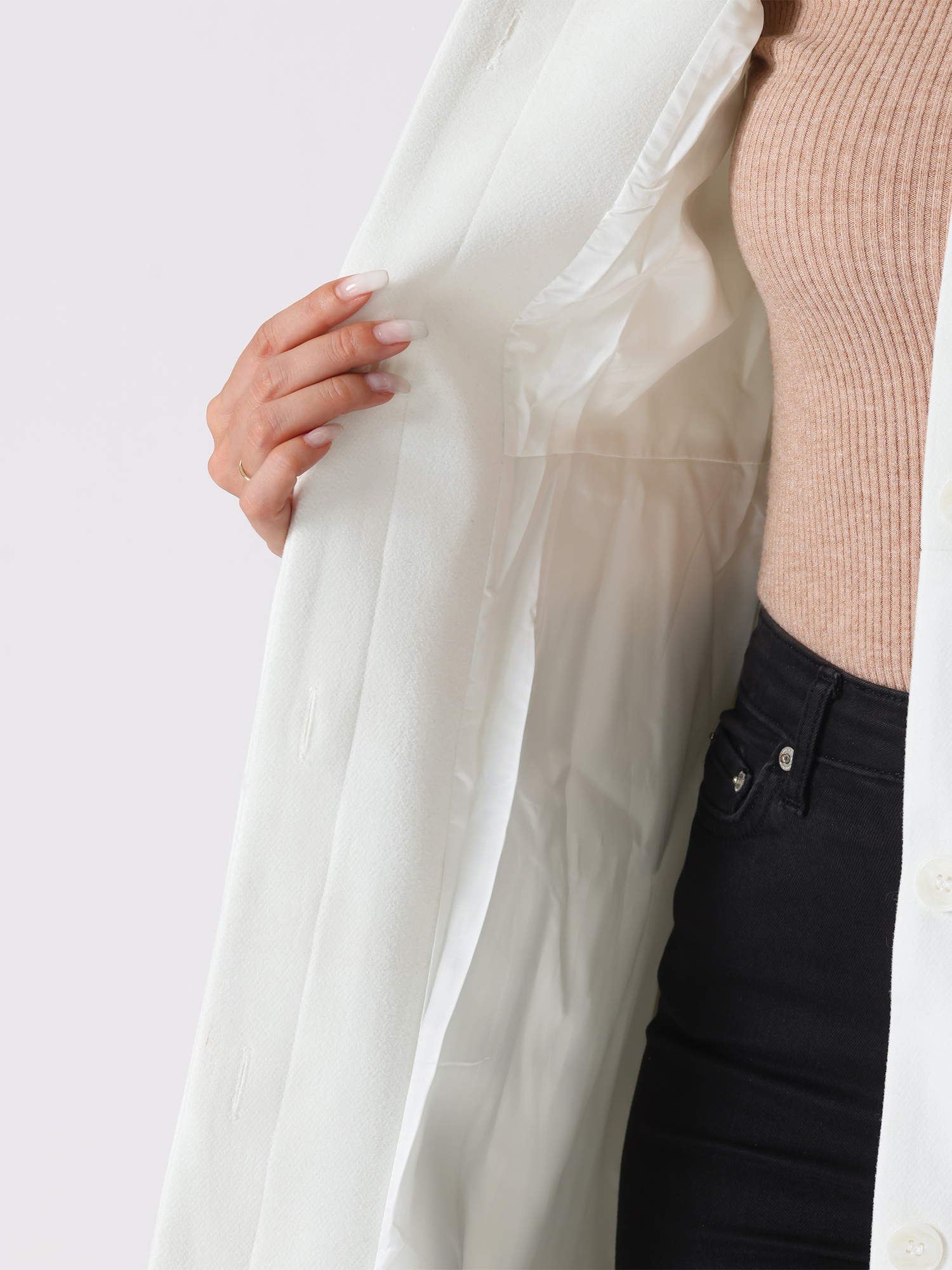DARING DIVA Women's Winter Trench Peter Pan Collar Single Breasted Long Pea Coat S Cream White