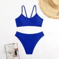 thumbnail image 2 of Swimming Suits for Women Summer Beach Solid Color Backless Bikini Split Set Blue Bathing Suit for Women S, 2 of 7