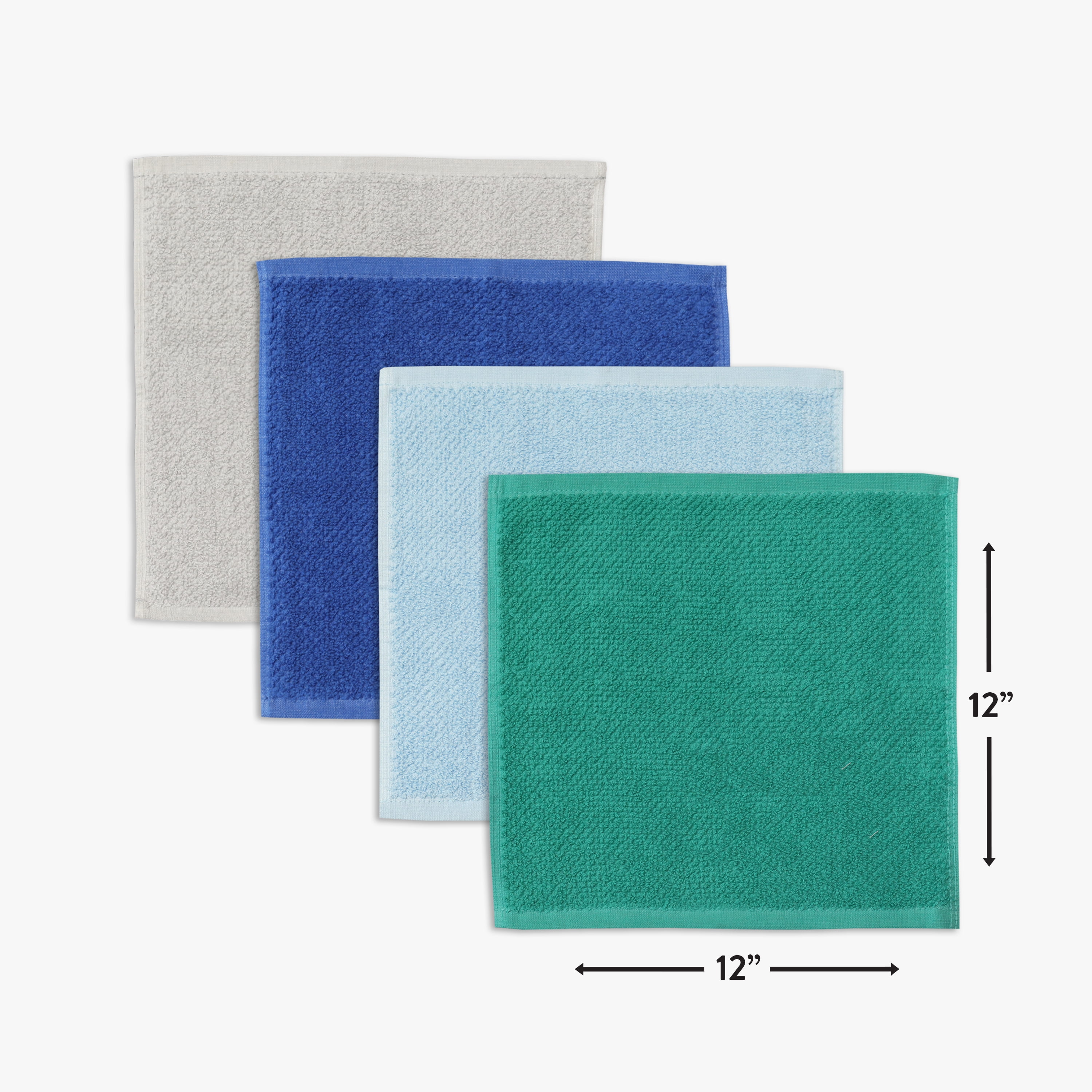 Your Zone Kids Washcloths, 8 Pack, 90% Cotton/10% Polyester, Blue, Teal and Gray