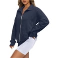 thumbnail image 2 of Women's Solid-color Fashionable Long-sleeved Top Coat for Fall and Winter Seasons, Stylish Outerwear for Daily Use,Navy,S, 2 of 7