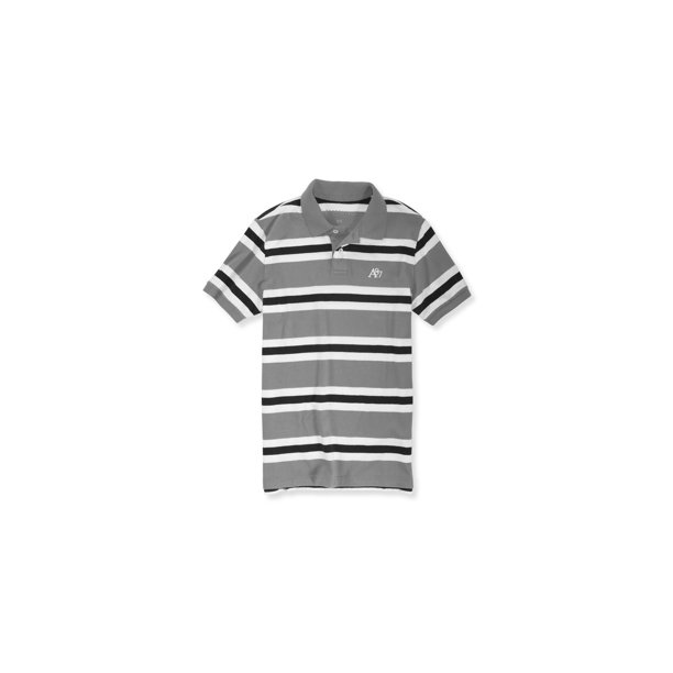 Aeropostale - Polo de rugby a rayas A87 para hombre, gris, pequeño Aeropostale polo, rugbi