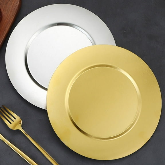 OUNONA Stainless Steel Dish Dinner Plate Stainless Steel Plate Silver 1Pcs