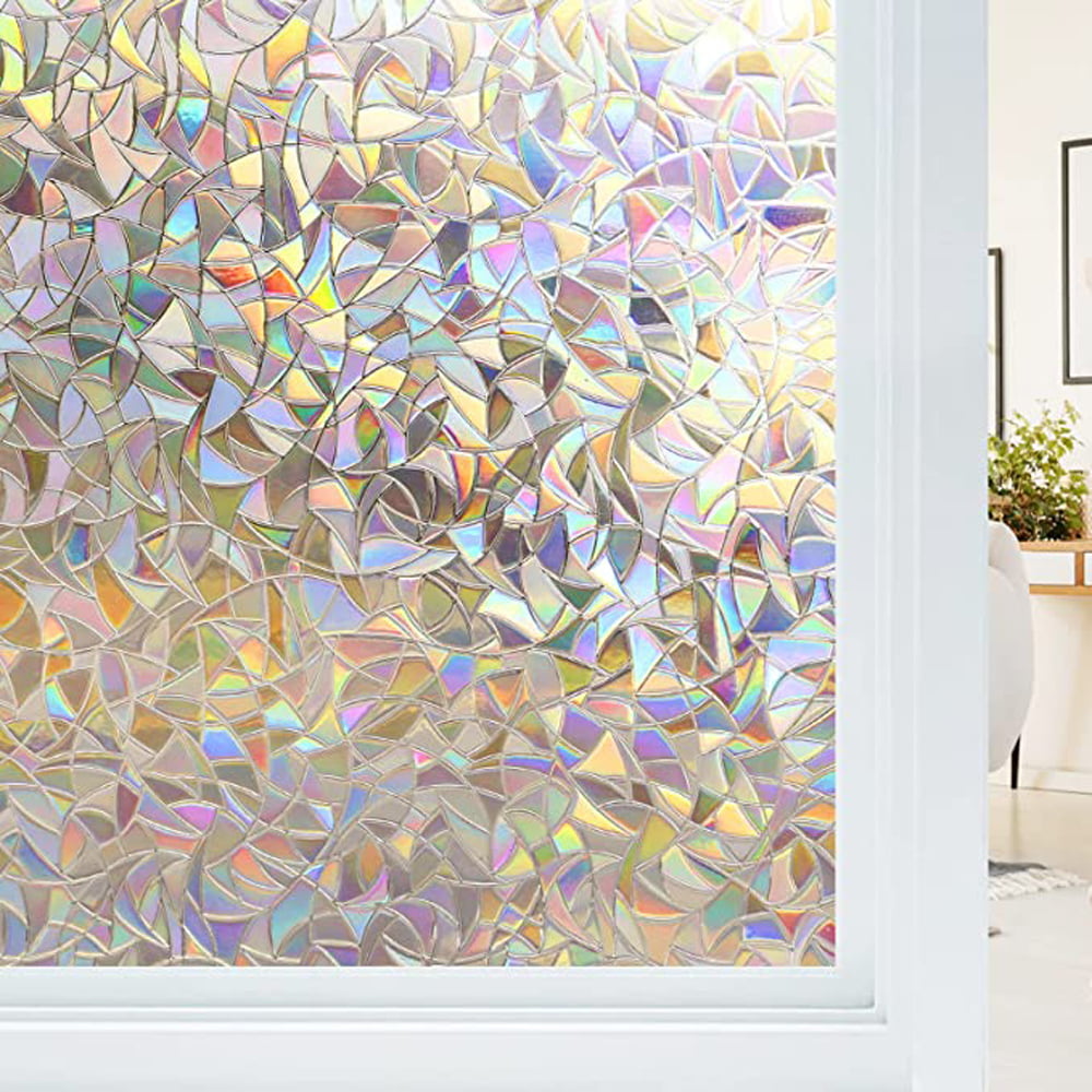 Sanmadrola 17.7''x 158'' Window Privacy Film Decorative Window Film Stained Glass Window Stickers Rainbow Cling Holographic Window Covering Prism 3D