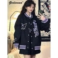 thumbnail image 2 of Sanrio Black Coat Japanese Style Fashion Baseball Uniform Autumn Winter Retro Kawaii Loose Long Sleeve Elegant Jackets Women, 2 of 28