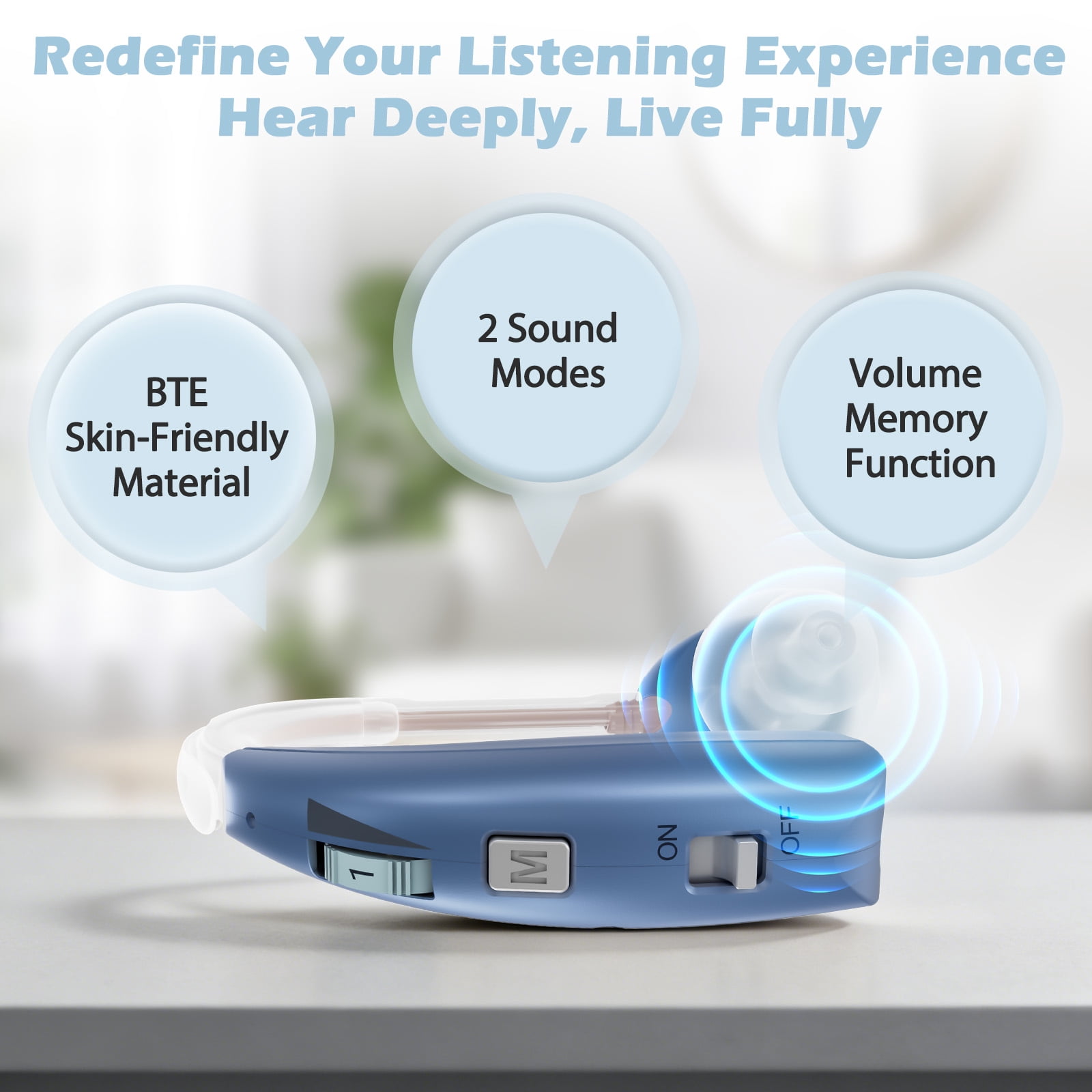 Delmicure Digital Hearing Aids for Seniors, Rechargeable, Pair, VHP-1303, Blue