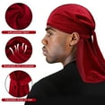 thumbnail image 6 of Wowstyle 2 Pieces Velvet Durag For Men Women Solid Color Doo Rags Beanie 360 Wave Skull Cap Silky Bandana Turban Headwrap (Black & Red), 6 of 7