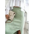 thumbnail image 2 of High Waist Contrast Side Button Slit Skirt for Women Mid-Calf Length Green X-Large, 2 of 5