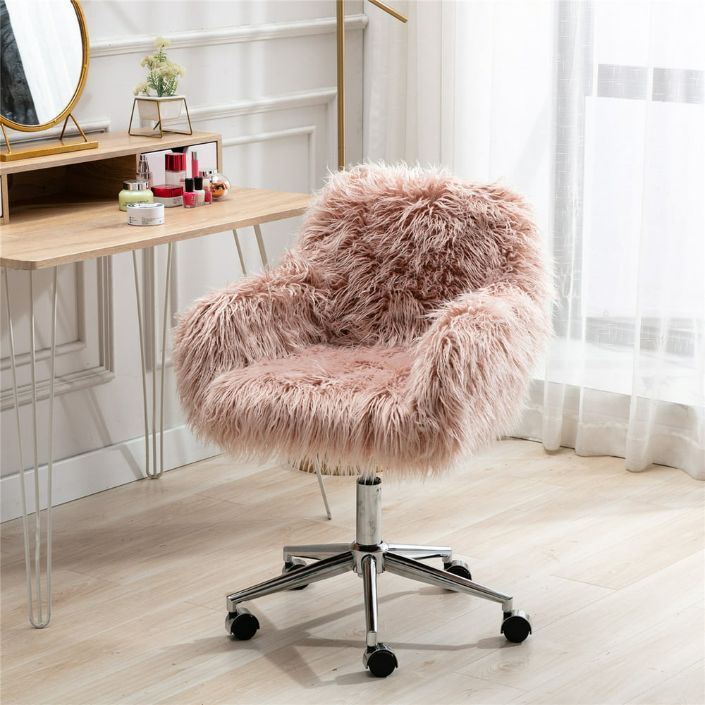 Faux Fur Home Office Chair - Makeup Vanity Chair Fluffy Desk Chair