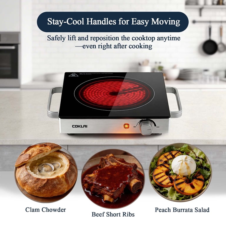 Coklai 1200W Infrared Glass Electric Hot Plate, Black photo 5