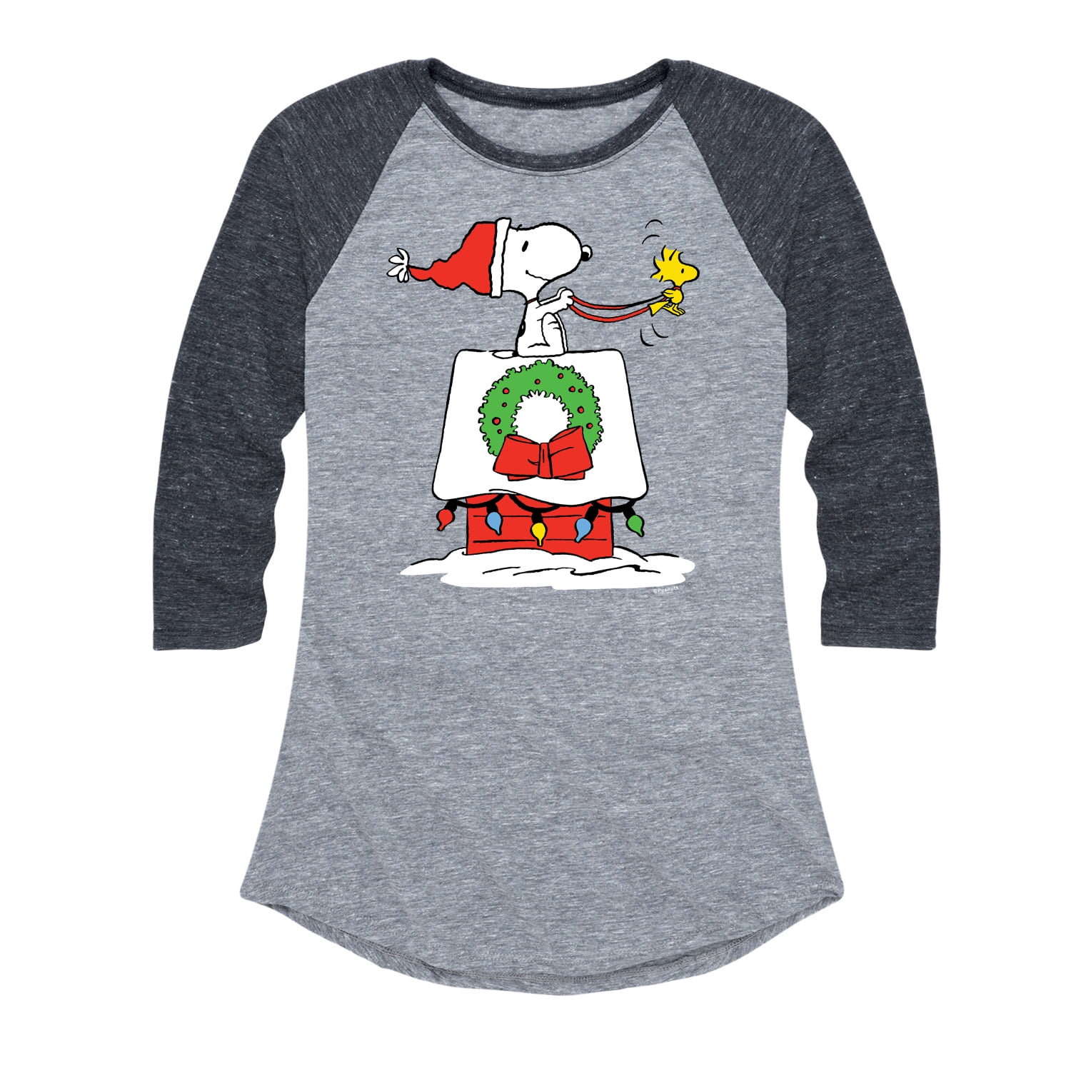 Peanuts - Snoopy and Woodstock House Sleigh - Women's Raglan Graphic T ...
