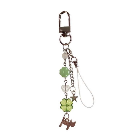 Charm with Four Leaf Clovers Keychain Colorful Beaded Keyring Decoration Hanging Ornament for Bags and Phones