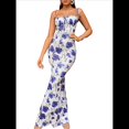 thumbnail image 2 of Vestido Maxi Bohemio de Verano para Mujer, con Estampado Floral, Tirantes Finos, Sin Mangas y Ajustado Grandes Flores Azules L, 2 of 8