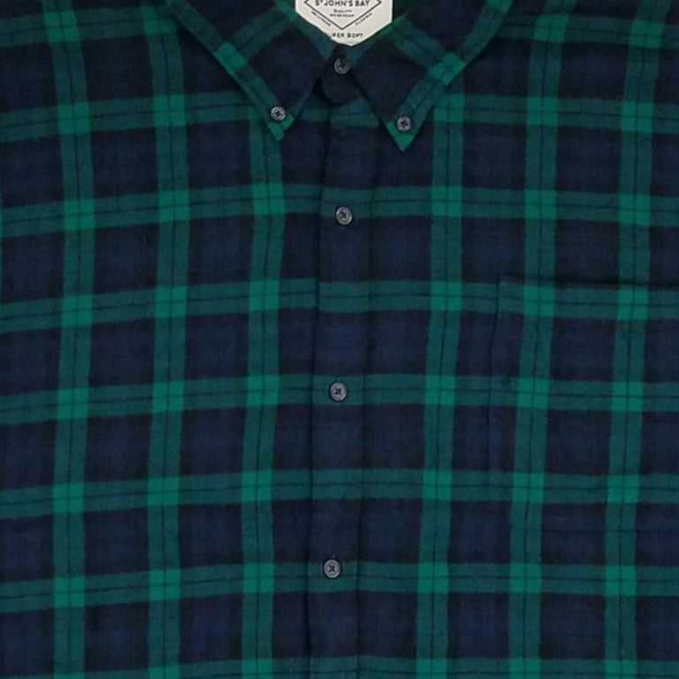 St. Johns Bay Mens Green Blue Plaid Long Sleeve Button-Down