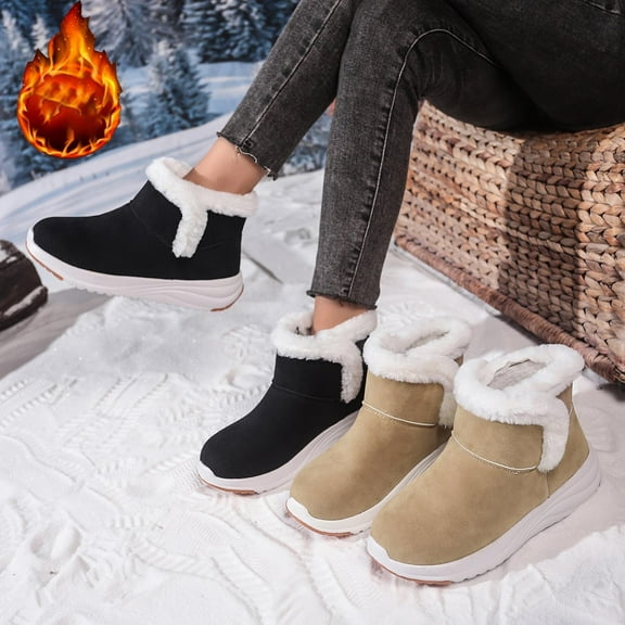 Winter Ankle Snow Boots for Women Thick-Soled Thick Velvet Round Toe Ankle Women's Flats Boots Casual Winter Warm Short Boots Solid Color Winter Shoes for Women Black 6.5