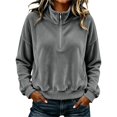 thumbnail image 5 of Women Quarter Zip Pullover Long Sleeve Velvet Sweatshirt Soft Cozy Lightweight Fall Winter Casual Loose Fit Tops Warm Outdoor Sports Wear XL, 5 of 7