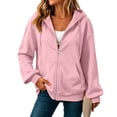 thumbnail image 2 of Evdexr Zip Up Hoodies for Women Lightweight Long Sleeve Sweatshirt Jacket Comfort Plus Size Loose Fit Hooded Coat with Pockets Pink 2XL, 2 of 2