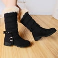 thumbnail image 4 of fvwitlyh Boots for Womens Snow Boots Wide Width Boots Warm Thick Snow Women's Heel Boots Belt Mid- Winter Thermal Tops Women Women's Warm Suede Snow Boots Thick Heel Belt Buckle Mid-Tube Boots, 4 of 5