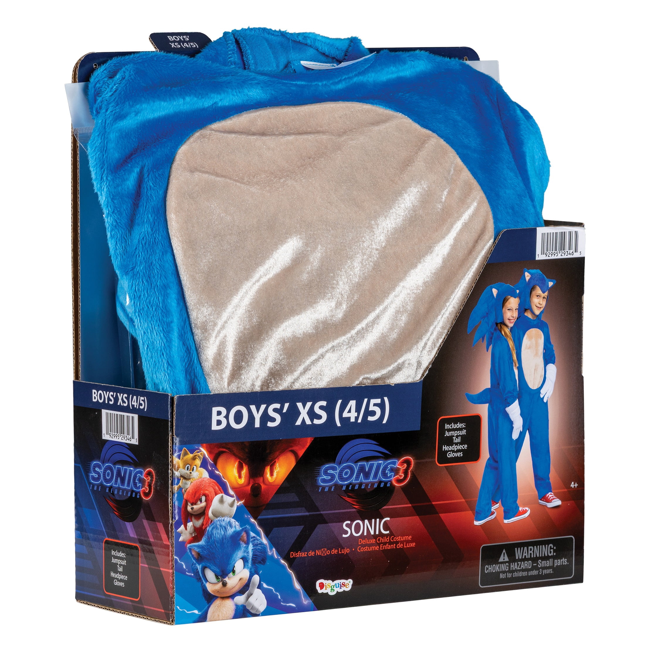 Sega Sonic Movie 3 Sonic Halloween Costume for Children, Boys Size XS (4/5), by Disguise