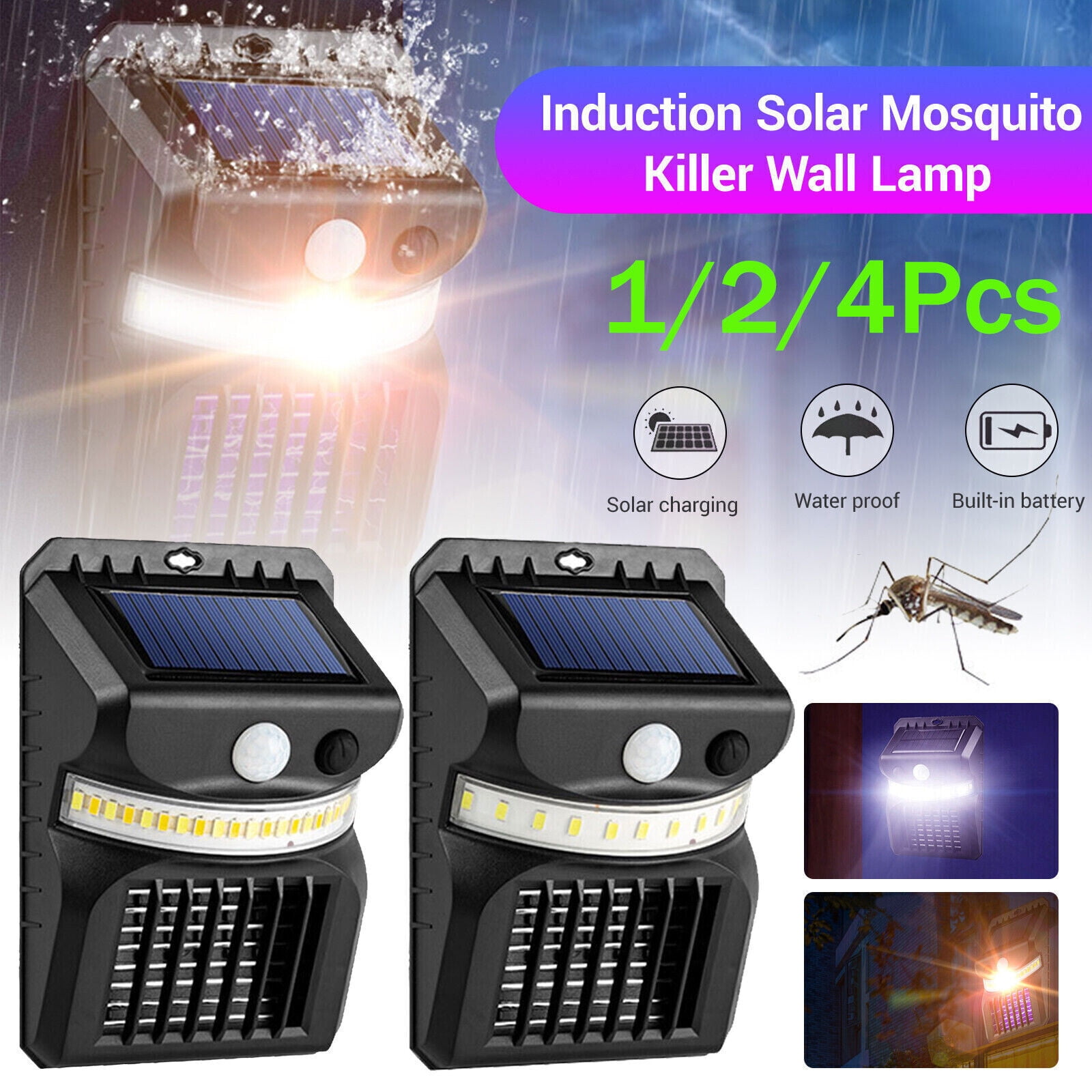 Cocobaby Outdoor Solar Powered LED Mosquito Lamp Fly Bug Insect Zapper Killer Trap Light
