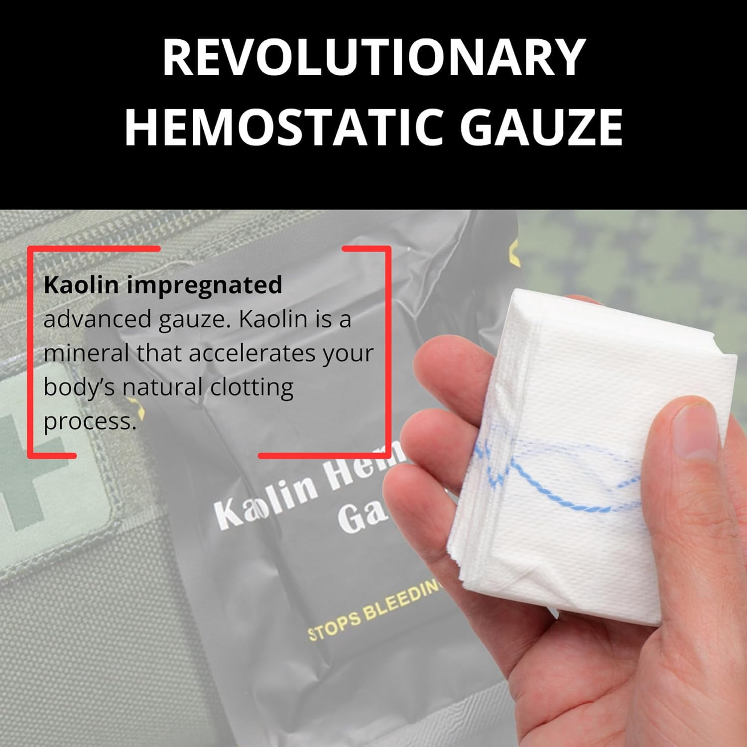 First Aid Advanced Quick Clotting Combat Hemostatic Gauze 3" x 12.5' - Emergency Zip Stitch Wound Closure Strips, Sutures Butterfly Bandaids, Surgical Laceration Repair Without Stiches
