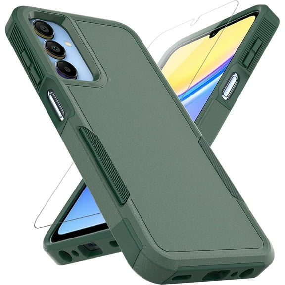 for Samsung Galaxy A15 5G Case: Dual Layer Protective Heavy Duty Cell Phone Cover Shockproof Rugged with Screen Protector - Military Protection Bumper Tough - Samsung Galaxy A15 5G 2024, Dark Green