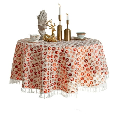 

Christmas Tablecloth tassel Round Tablecloth Anti-slip Landscaping Decorative Cotton And Linen Tablecloth Living Room Bedroom Study Outdoor-B-55inch