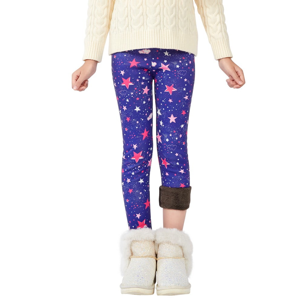 Yuanyu 3-13T Girls Footless Leggings Printing Warm Thick Fleece