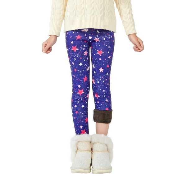 SYNPOS 3-13T Girls Footless Leggings Warm Thick Fleece Lined Leggings Winter Printing Skinny Pants