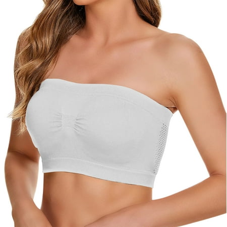 Womens Underwear Strapless Bra lingerie for women Strapless Bra Solid Color Sexy Light And Thin Inner Tank Top Without Chest Pad  Steel Ring sports bras for women White Polyester S