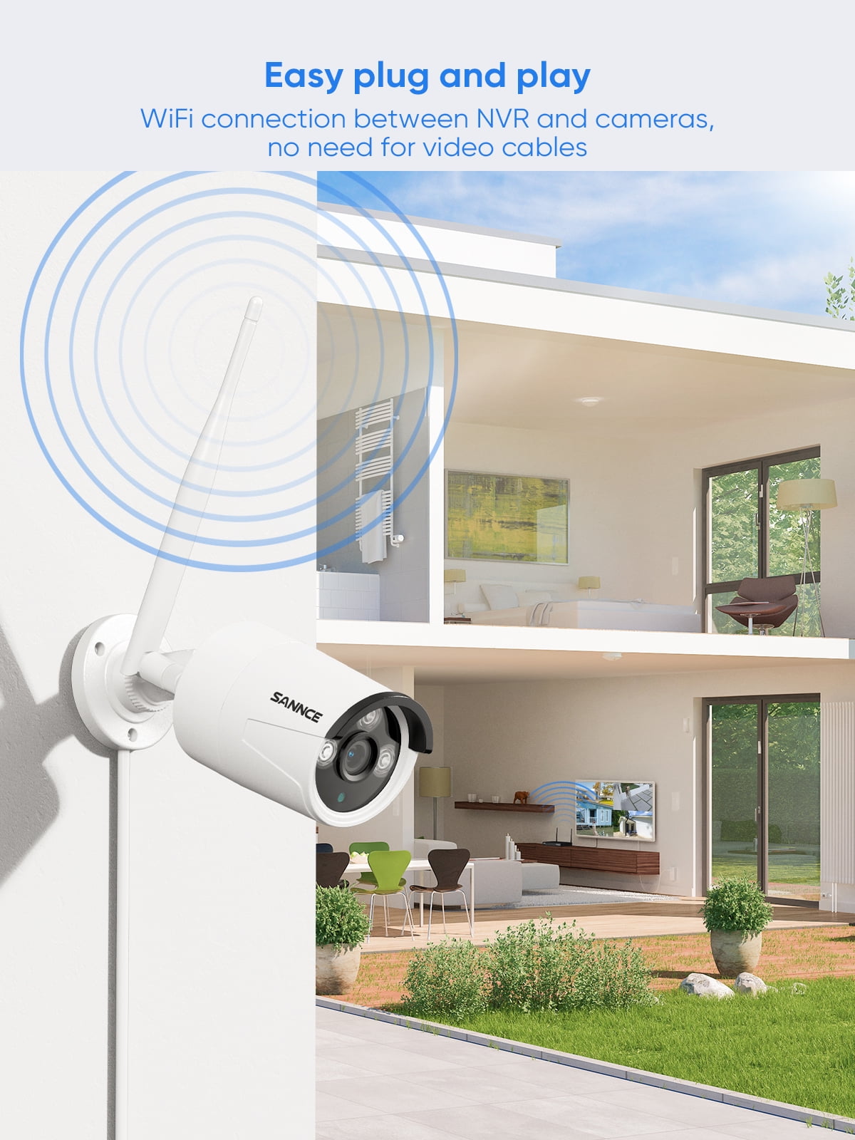 SANNCE 10CH 5MP NVR All-in-One Wireless CCTV Security Camera System with NO HDD Waterproof Surveillance IP Camera System,Plug an Play,Enhance Signal,P2P,Snapshot Email Alert & APP Push