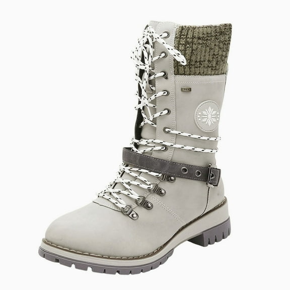 YLYL Women's Suede Mid Calf Boots Lace up Winter Warm Non-Slip Outdoor Motorcycle Riding Tall Boot