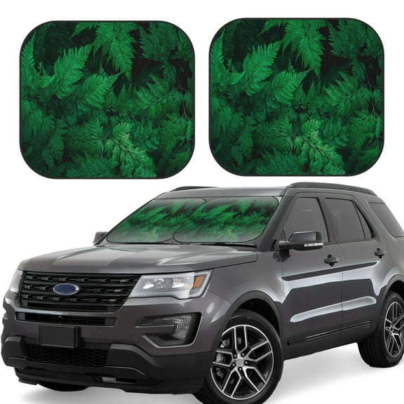 Naloa Green Leave Fern 2 Piece Foldable Car Sun Shades, Car Windshield Sunshade, Front Window Sunshade for Car, Truck, SUV - Small