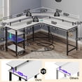 thumbnail image 1 of L-Shaped Desk with Power Outlets & LED Strip, Monitor Stand, Storage Shelf & Hooks - Home Office/Gaming Computer Desk, 1 of 5