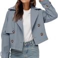 thumbnail image 5 of Double Breasted Women Solid Color Lapel Trench Coat Cropped Jacket, 5 of 6