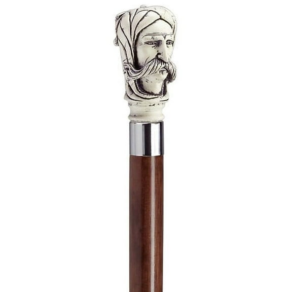 Walking Cane Scrimshaw Afghan Man Head Bulb handle Walnut stain shaft Walking Stick