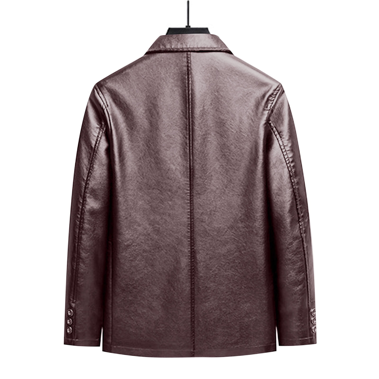 COSFO Button Down Jackets for Men Winter Solid Faux Leather Jacket Long Sleeve Casual with Pockets Loose Business Mens Coats