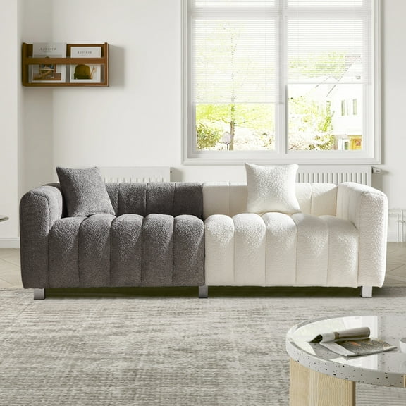 87.4'' Premium Velvet Sofa 3-Seater Loveseat, Modern Bubble Upholstered Couch with Metal Base Legs and 2 Pillows for Living Room, Bedroom.